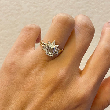 Emerald Cut Baguette Moissanite Engagement Ring Set, Pear Cut Curved Vintage Moissanite Diamond Ring, Moissanite Bridal Set, Gold Ring Gift