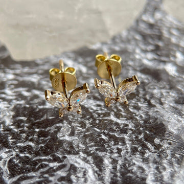 Unique Marquise Cut Moissanite Butterfly Earrings Stud/Real 14K Yellow Gold Round Moissanite Stud/2Γ4mm Marquise Moissanite Pave Earrings