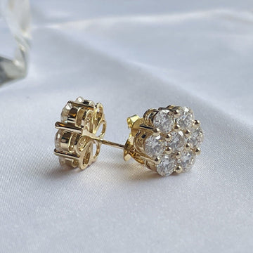 Flower Cluster Round Moissanite Earring Studs/Flower Stud Earrings/Art Deco 14K Real Gold Earrings/Floral Cluster Moissanite Earrings