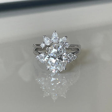 3ct Oval Moissanite Engagement Ring Set, Vintage Moissanite Bridal Set, Unique Pear Cut Curved Ring Set Gold Women,Vintage 2PCS Wedding Sets