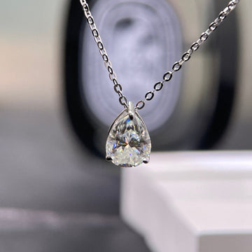 Solitaire Pear Moissanite Engagement Pendant Necklace, Solid Gold Anniversary Gifts, Birthday Christmas Gift for Woman, Girlfriend, Wife