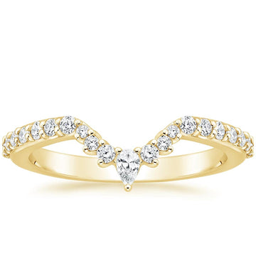 Solid Gold Curved Pear and Round Cut Moissanite Wedding Band