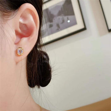 Bezel Emerald Cut Moissanite Engagement Earrings Studs/1ct+1ct Classic 14K/18K Yellow Gold Handmade Minimalist Moissanite Vintage Earring