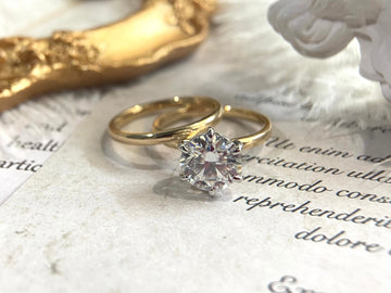 Two Tone Gold 3ct Round Cut Moissanite Ring Set/Gold Bridal Ring/Colorless Moissanite Bridal Ring For Women/Made to Order Ring