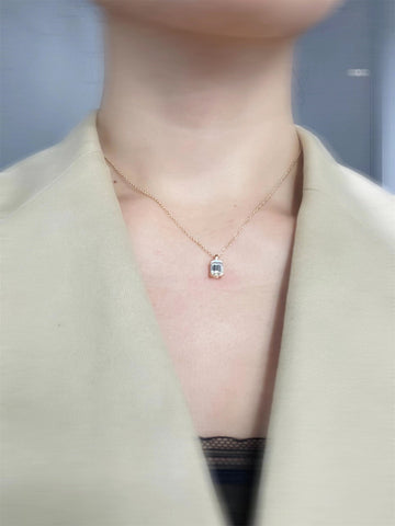 1.5ct Emerald Cut Moissanite Pendant/14k Solid Yellow Gold Necklace/Single Clasp/Double Prongs Moissanite Pendant Necklace/Anniversary Gift