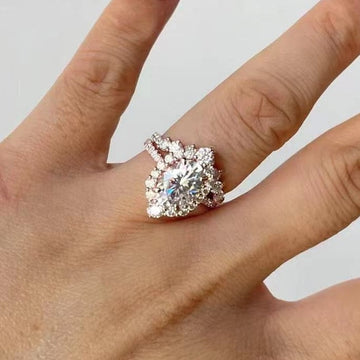 Oval Moissanite Engagement Ring Set, Art Deco Moissanite Daimond Ring, Bridal Anniversary Ring, Vintage Unique Oval Halo Ring, 14K/18K Gold