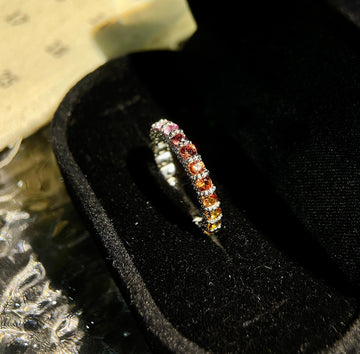 Solid Gold Dainty Natural Sapphire Tsavorite, Full Eternity Band Ring