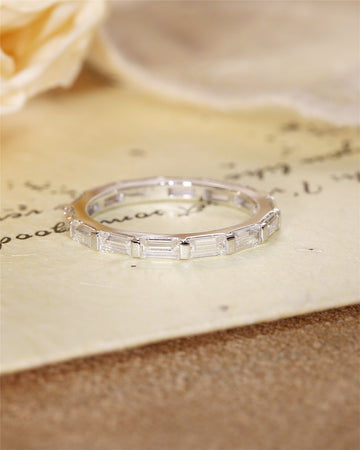 Solid Gold Baguette Full Eternity Moissanite Stacking Band