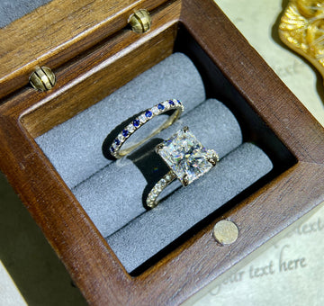 4CT Radiant Cut Pave Hidden Halo Moissanite Engagement Ring Set/14K Solid Gold Promise Ring Handmade Ring for Women/Sapphire Wedding Band