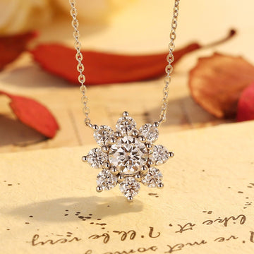 1ct Round Halo Sunflower Moissanite Pendant/14K White Gold Chain Pendant/Solid Gold Flower Necklace/Best Gift for Her/Promise Pendant
