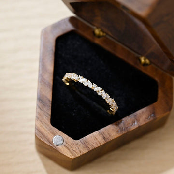 Solid Gold, Round & Marquise Cluster Moissanite Wedding Band for Women
