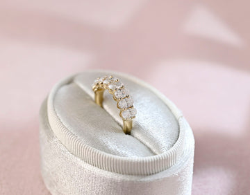 Solid Gold Oval Cut Moissanite Half-Eternity Wedding Ring