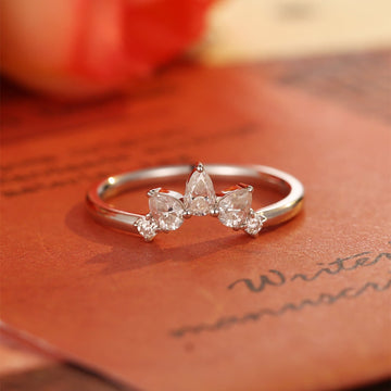 Curved Moissanite Pear Cut Round Unique Pear Shaped Bridal Stacking Promise Ring