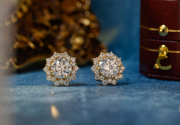 Round Cut Moissanite Snowflake Stud Earrings, 9K/14K/18K Solid Gold Round Shaped Moissanite Earring Anniversary Gift Birthday Gift for Women