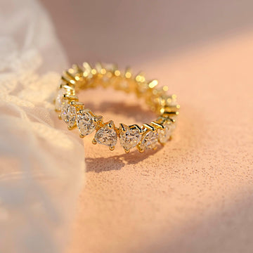 Solid Gold Heart Shape Moissanite Full-Eternity Wedding Ring Anniversary Gift for Woman