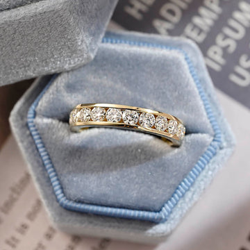 Solid Gold Full Eternity Round Moissanite Men's Wedding Band