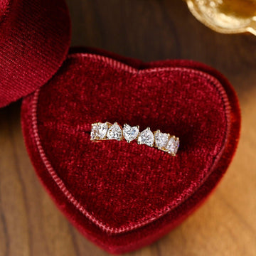 4*4mm Heart Cut Moissanite Engagement Paved Wedding Band