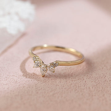Pear cut Moissanite Curved Vintage Pear cut Pear Shaped Bridal Ring