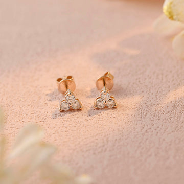 9K/14K/18K Solid Gold Trio Round Cut Moissanite Engagement Trio Earrings/Handmade Three Stone Cluster Vintage Earrings/Trinity Studs