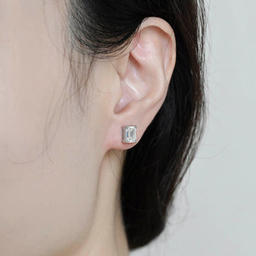 Emerald Cut Moissanite Earring Studs/Colorless Moissanite Wedding Earrings/Push Back Studs/Unique Earring Studs/Anniversary Gift for Woman