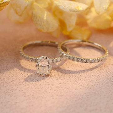 Oval Moissanite Engagement Ring Set, Moissanite Wedding Paved Bridal Set, 14K/18K Gold Oval Round Bridal Set, Half Eternity Wedding Band,