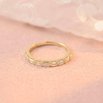 Solid Gold Baguette Moissanite Half Eternity Moissanite Stacking Band