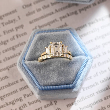 Emerald/Baguette Moissanite Engagement Bridal Set, 9K/14K/18K Solid Gold Moissanite Promise Ring Set for Women, Anniversary Gift