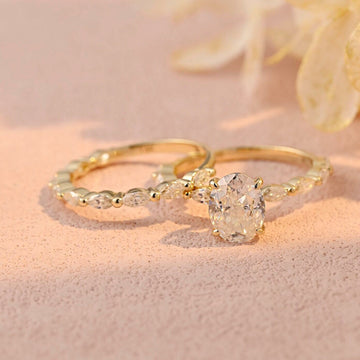 Crushed Ice Oval Cut Marquise Moissanite Paved Ring Set,Moissanite Diamond Engagement Ring Set,Anniversary Gift,Valentineβs Day Gift for her