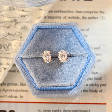 Oval Cut Moissanite Engagement Earrings Studs, Classic 9K/14K/18K Solid Gold Handmade Oval Minimalist Moissanite Vintage Earring