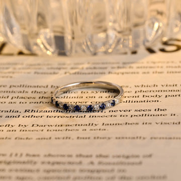 Alternating 2mm Round Cut Moissanite and Sapphire Paved Engagement Ring