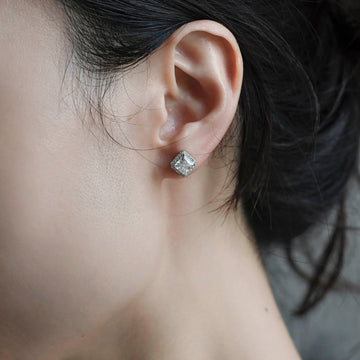 Princess Cut Moissanite Earring Studs Halo/Halo Wedding Earring Stud/Bridal Earring Studs Gold/Anniversary Gift Birthday Gift for Woman