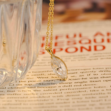 Marquise Cut Solitaire Moissanite Engagement Pendant Necklace, Solid Gold Moissanite Pendant Necklace Anniversary/Birthday/Christmas Gift