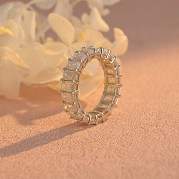 Emerald Cut Moissanite Full Eternity Moissanite Wedding Band
