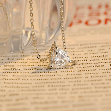 Solitaire Trilliant Moissanite Engagement Pendant Necklace, Trillion Promise Wedding Triangle Pendant Necklace, Anniversary Gifts for Woman