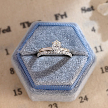 Oval Cut Solitaire Moissanite Engagement Ring Set, Wedding Ring Set Anniversary Gift, 9K/14K/18K Solid Gold Promise Bridal Ring Set for Her