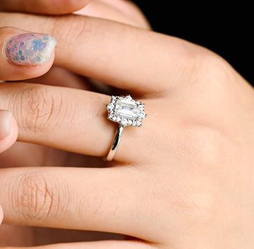 3.5ct Vintage Halo Emerald Cut Diamond Engagement Ring