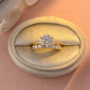 3ct Brilliant Round Cut Moissanite Engagement Ring Set for Women/Yellow Gold Round Bridal Set/Hidden Halo 6 Prongs Classic Wedding Ring Set
