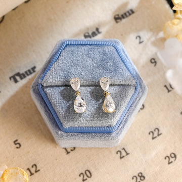 Pear Cut Moissanite Engagement Dangle&Drop Earrings Studs, 9K/14K/18K Solid Gold Handmade Teardrop Minimalist Moissanite Minimalist Earring