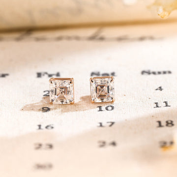 Asscher Cut Moissanite Engagement Earrings Studs, Minimalist 9K/14K/18K Solid Gold Moissanite Earrings Anniversary Christmas Gift for Woman