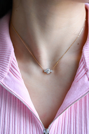 Three Stone Oval Moissanite Pendant, Center Stone 1.5ct Oval Round Moissanite Necklace, 2 Tone 18K Yellow Gold Chain Pendant Gift for Women