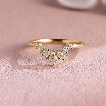 Curved Moissanite Wedding Band Vintage Marquise & Round Wedding Ring