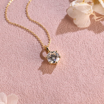 Brilliant Round Moissanite Pendant, Moissanite Necklace, Sold Gold Chain Pendant Necklace, Solitaire Necklace, Anniversary Gift for Women