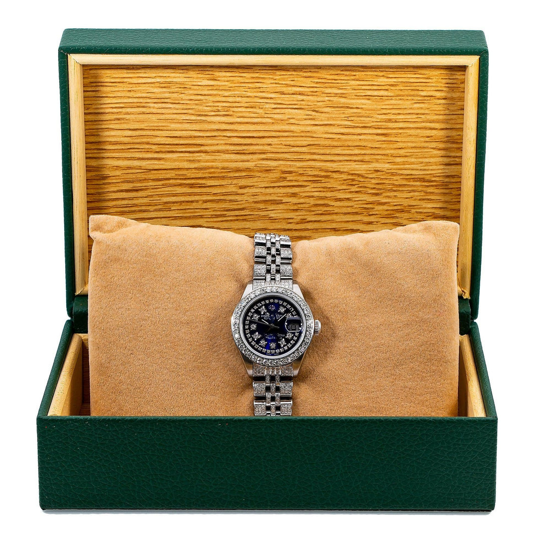 Shine Storm Moissanite Watch 26MM Blue Diamond Dial With Stainless Steel Bracelet