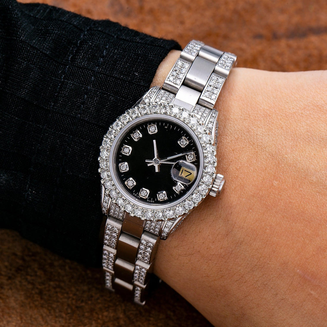 The Moissanite Spectra Watch 26MM Black Diamond Dial With 4.25 CT Diamonds