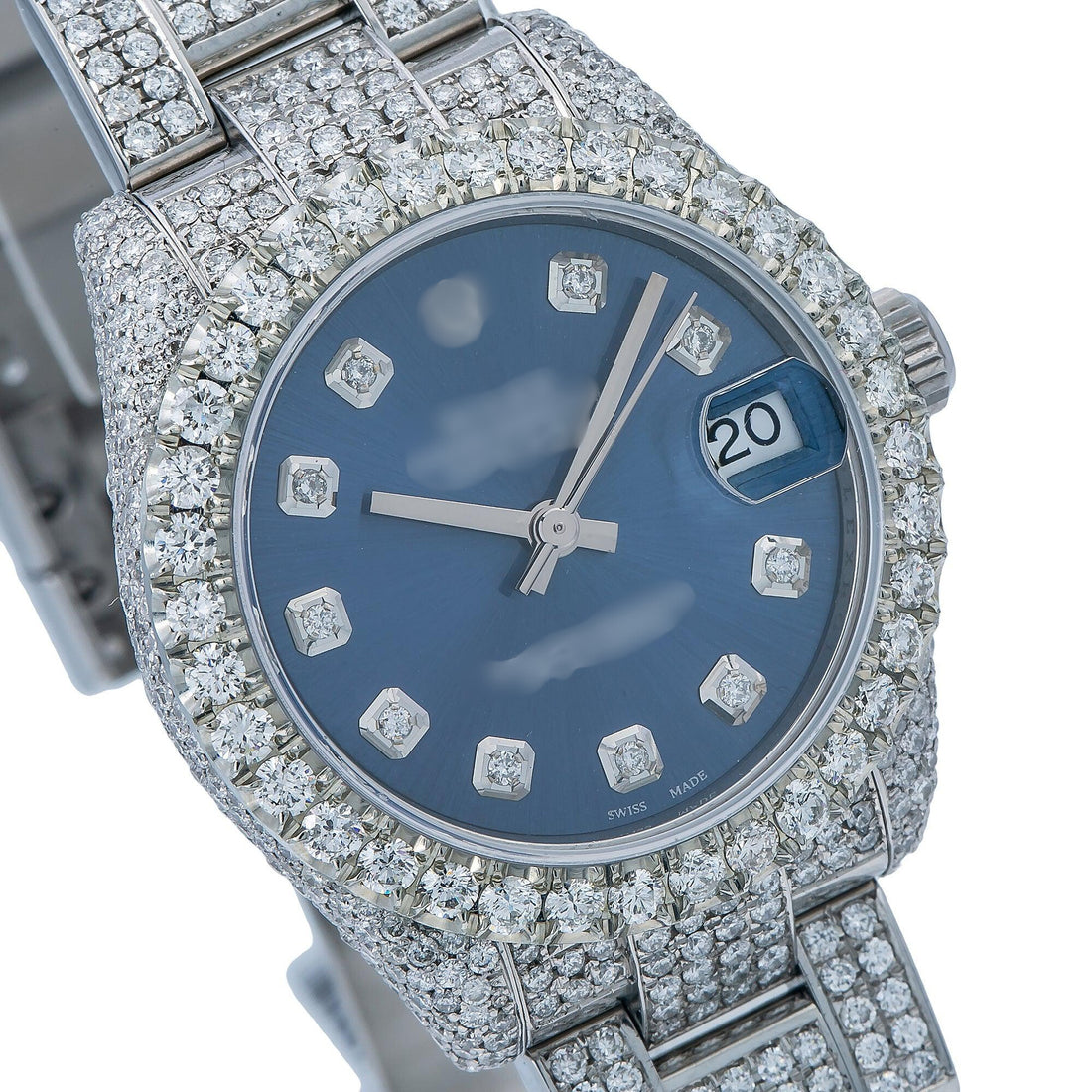 High Brilliance Moissanite Diamond Watch  31MM Blue Diamond Dial With 10.25 CT Diamonds