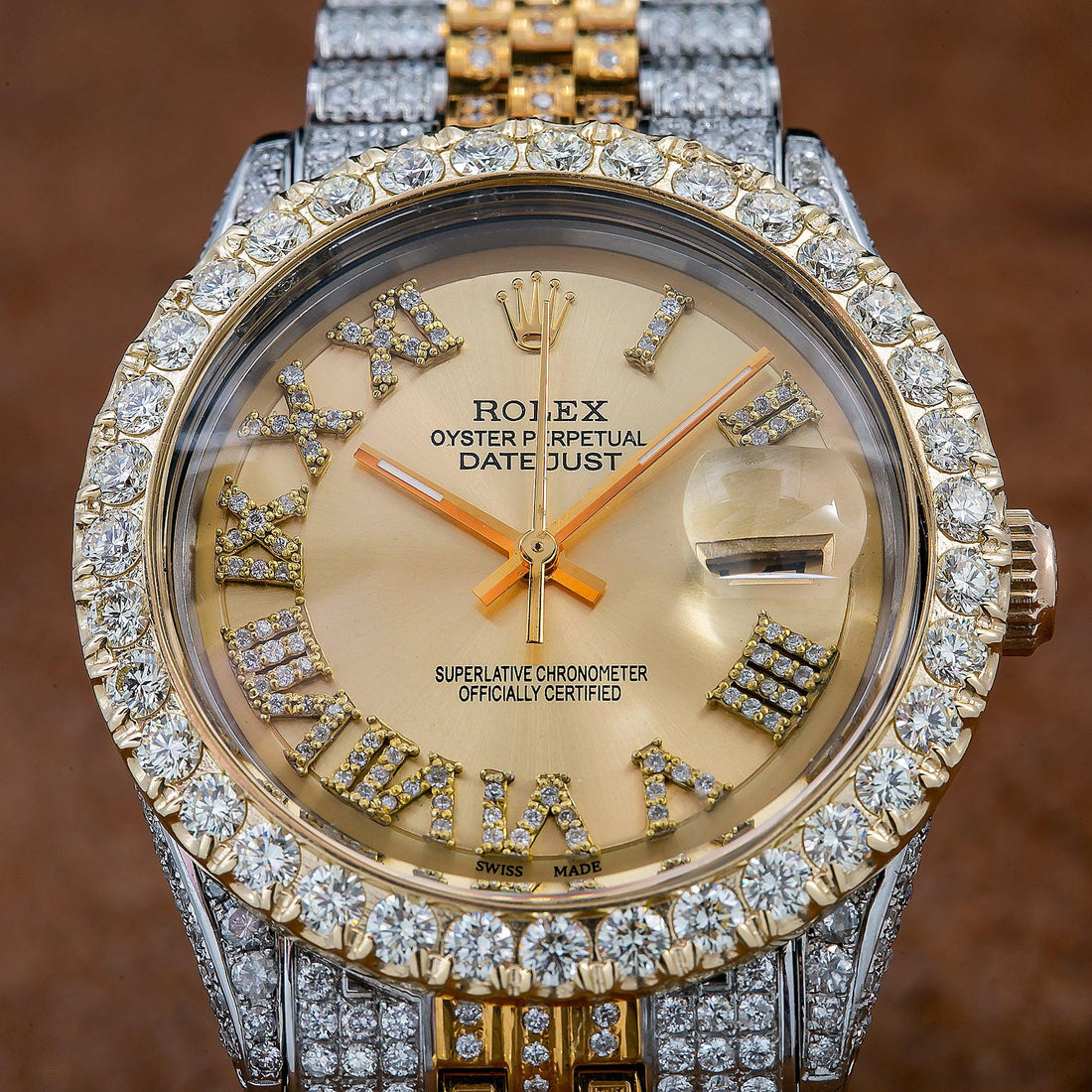 Dazzling Moissanite Men’s Watch 36MM Champagne Diamond Dial With 8.25 CT Diamonds