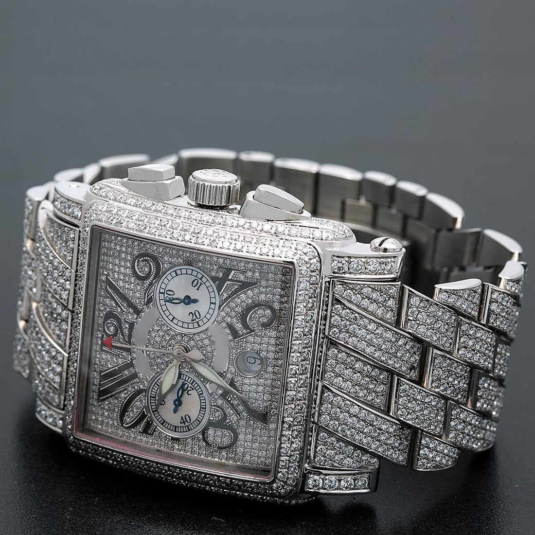 Moissanite Matrix Watch 45MM White Diamond Dial With White Gold Bracelet