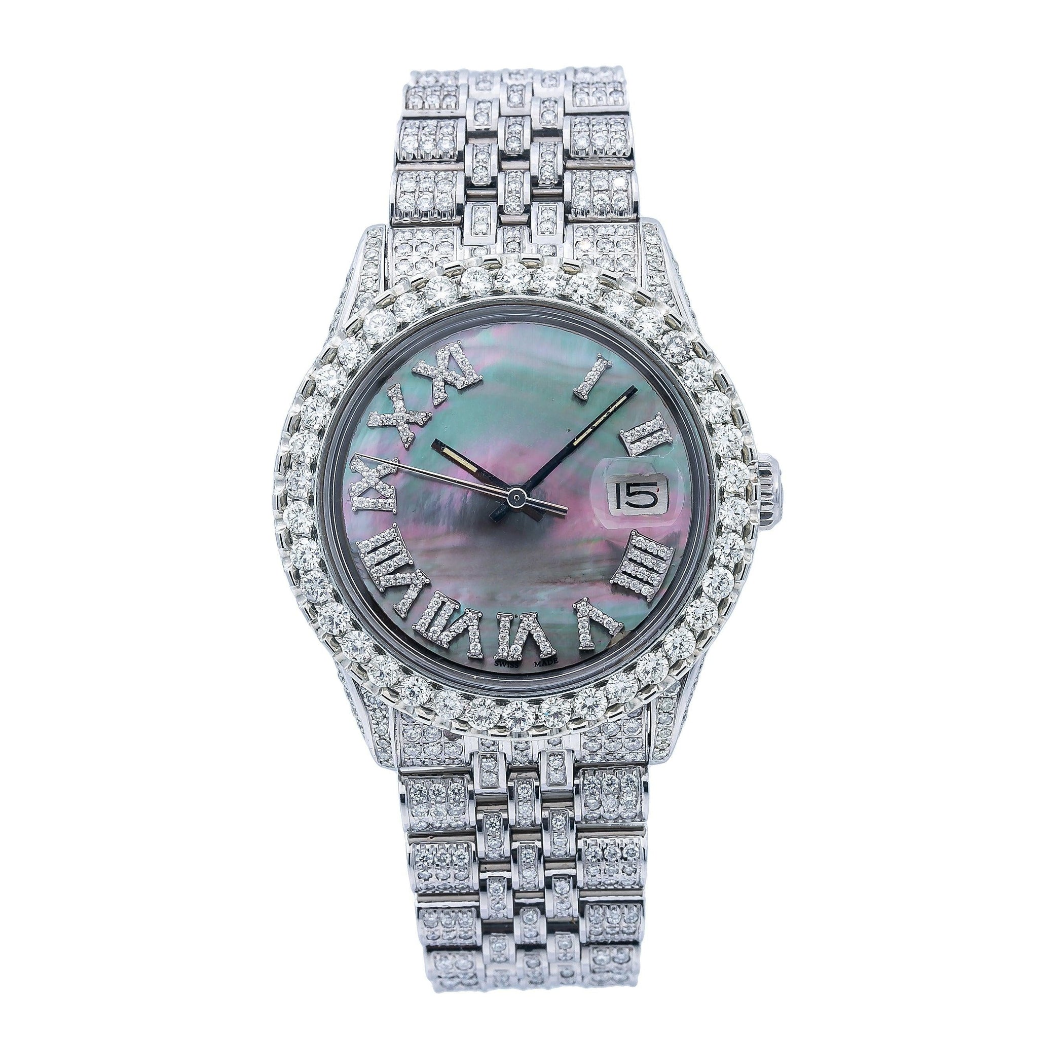 Timeless Moissanite Diamond Watch 36MM Mother of Pearl Diamond Dial With 8.25 CT Diamonds