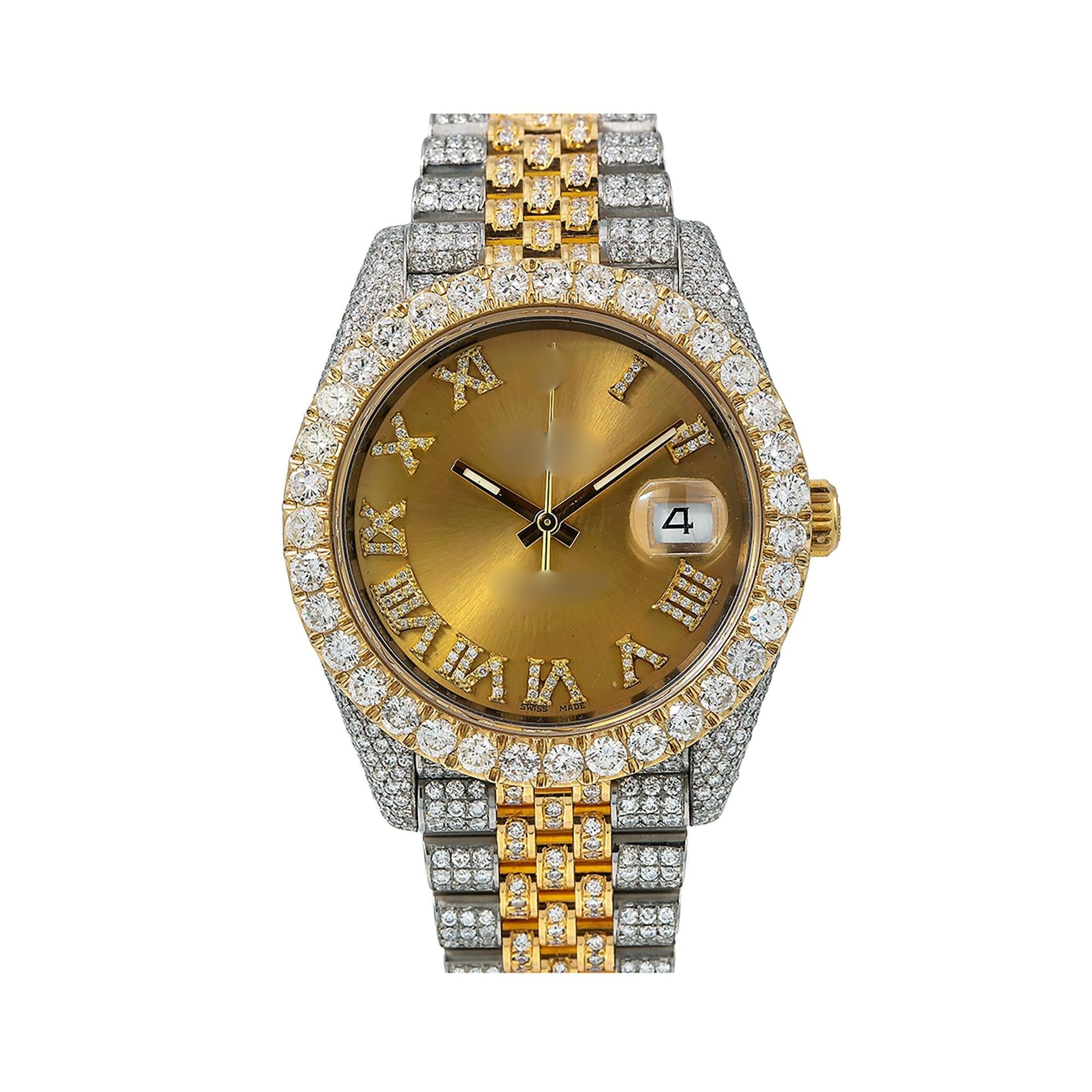 Moissanite Fuel Watch 41mm Champagne Diamond Dial With Stainless Steel Jubilee Bracelet