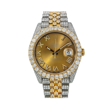 Moissanite Fuel Watch 41mm Champagne Diamond Dial With Stainless Steel Jubilee Bracelet